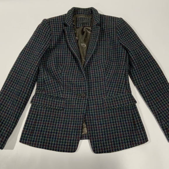 J. Crew Sz 4 Regent Houndstooth Wool Blue Green Blazer - Picture 5 of 10